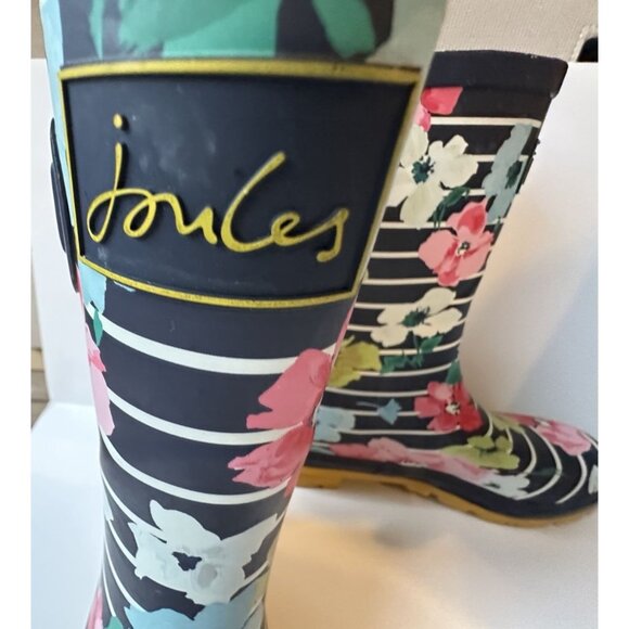 Joules Rain Boots Mid Calf Molly Welly Stripe Floral Size US: 8 UK: 6 - Picture 7 of 10